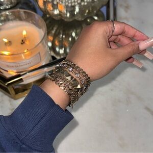 New Express Gold Multi-Chain Studded Crystal Statement Bracelet Womens